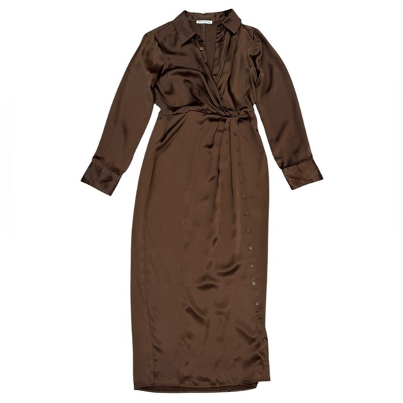 NWT Sold Out Reformation Lyon Silk Midi Shirt Dress in Brown Size 6 - Picture 4 of 12